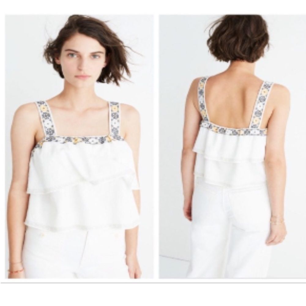 Madewell White Embroidered Tank